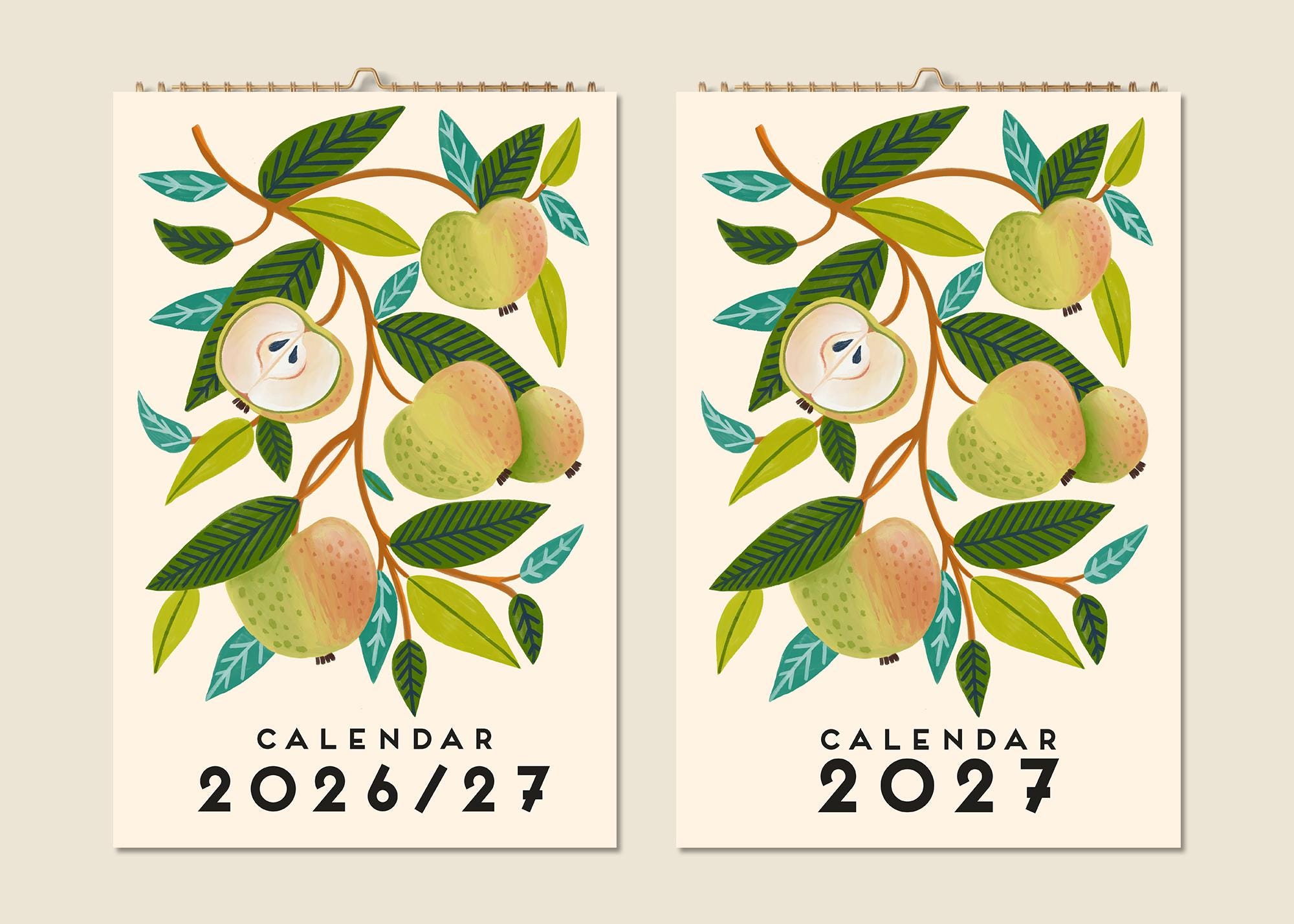 12 Months Wall Calendar 2026 Mid-year 2027 Abstract Fruits Paintings ...
