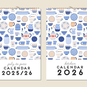 12 Months Wall Calendar 2025 Mid-year 2026 Abstract Paintings Kitchen Calendar Appliances and Dishes Christmas Gift Idea Modern Present