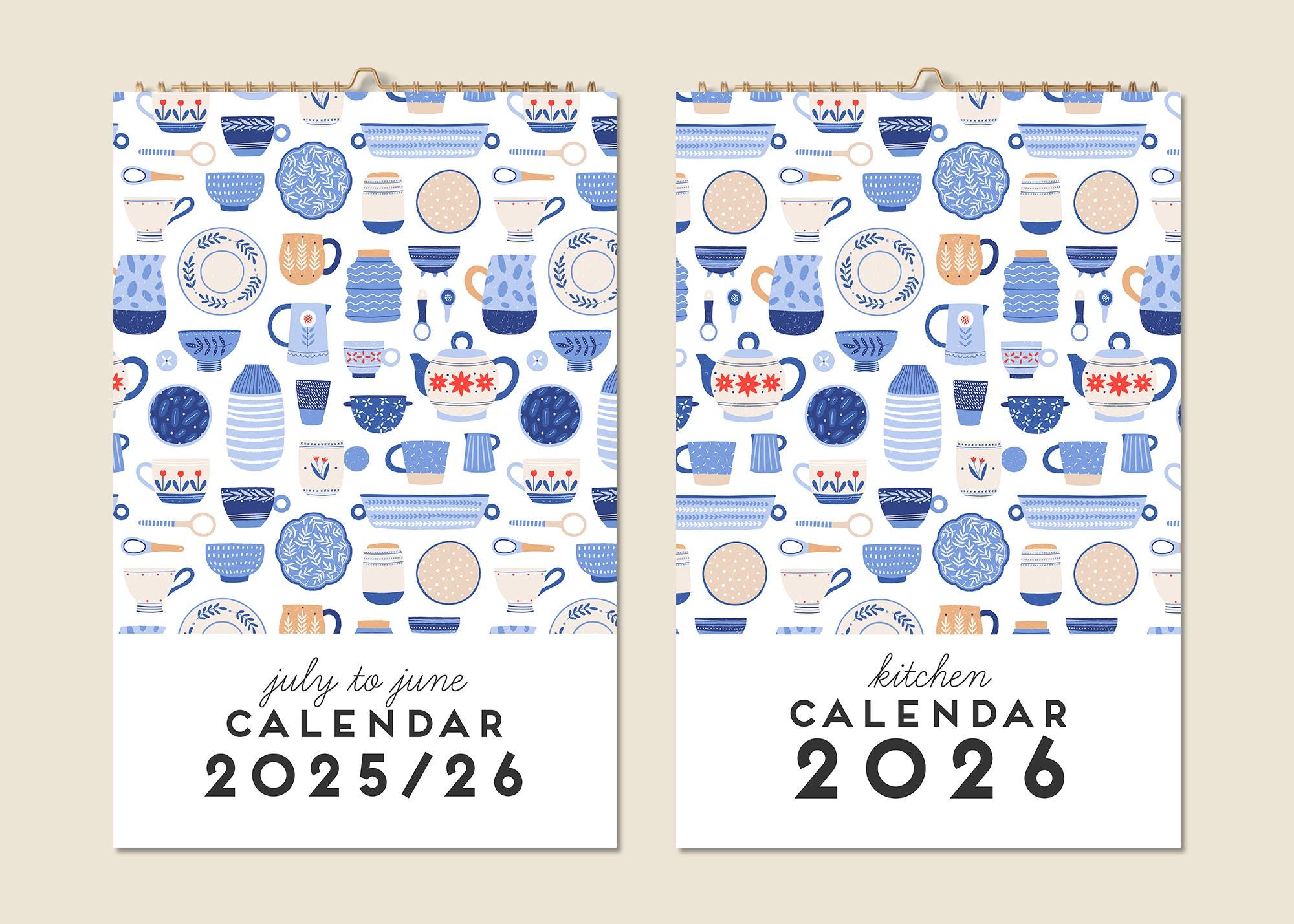 12 Months Wall Calendar 2025 Mid-year 2026 Abstract Paintings Kitchen Calendar Appliances and Dishes Christmas Gift Idea Modern Present