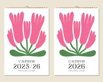 12 Months Wall Calendar 2025 Mid-year 2026 Abstract Floral Paintings Christmas Gift Idea Flowers Present Home Decor