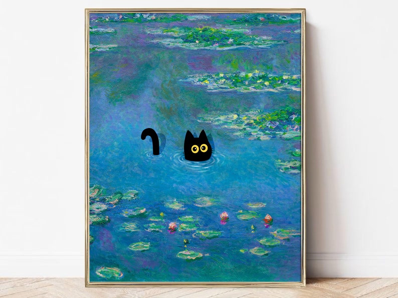 Claude Monet Waterlily Black Cat Art Water Lilies Print Famous Painting ...