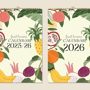 12 Months Wall Calendar 2025 Mid-year 2026 Watercolor Fruits Paintings Christmas Gift Idea Modern Present Home Decor