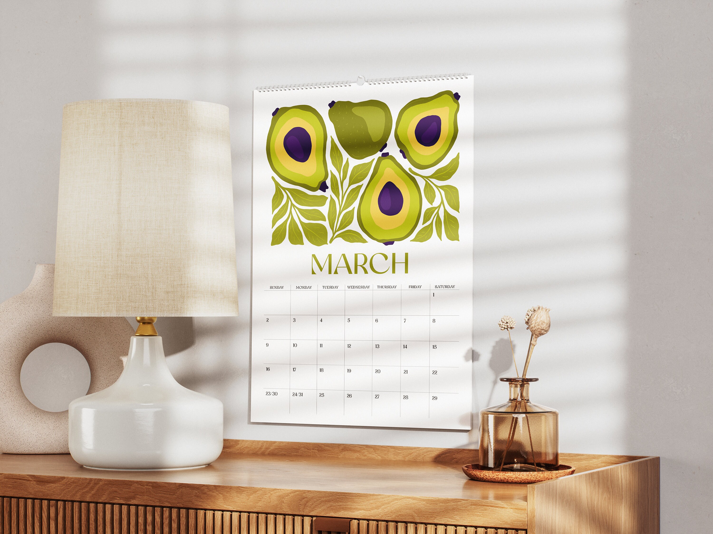 12 Months Wall Calendar 2025 Abstract Fruits Paintings Birthday Gift ...