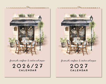 Calendario de pared de 12 meses para viajes 2026. Mediados de año 2027. Cafés y pastelerías francesas. Cuadros. Idea de regalo para el Día de la Madre. Regalo moderno. Decoración del hogar.