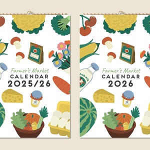 12 Months Wall Calendar 2025 Mid-year 2026 Watercolor Fruits & Vegetables Paintings Idea Modern Present Home Decor Botanical Farmers Home