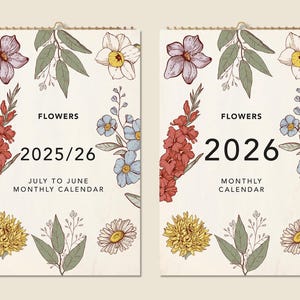 12 Months Wall Calendar 2025 Mid-year 2026 Floral Paintings Christmas Gift Idea Flowers Present Home Decor