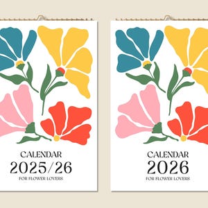 12 Months Wall Calendar 2025 Mid-year 2026 Abstract Floral Paintings Christmas Gift Idea Flowers Present Home Decor