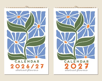 12 Months Wall Calendar 2026 Mid-year 2027 Abstract Floral Paintings Mothers Day Gift Idea Flowers Present Home Decor