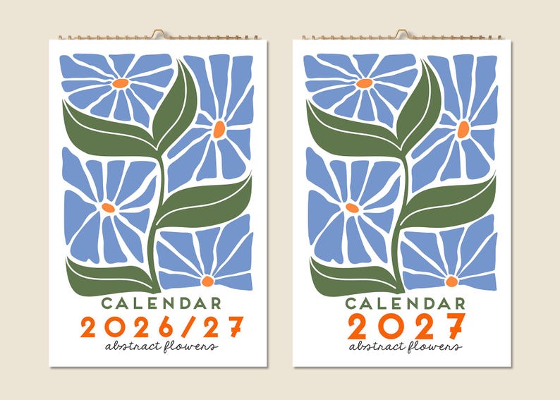 12 Months Wall Calendar 2026 Mid-year 2027 Abstract Floral Paintings ...