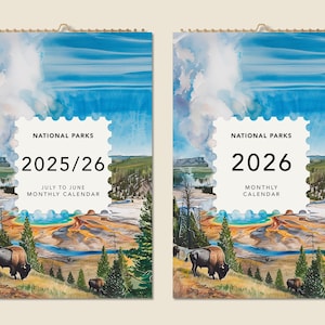 Calendrier mural 12 mois 2025 Milieu de l'année 2026, peintures des parcs nationaux, idée cadeau Noël, paysage naturel, cadeau décoration d'intérieur, cadeau de voyage