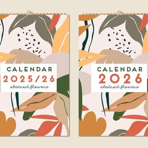 12 Months Wall Calendar 2025 Mid-year 2026 Abstract Floral Paintings Christmas Gift Idea Flowers Present Home Decor