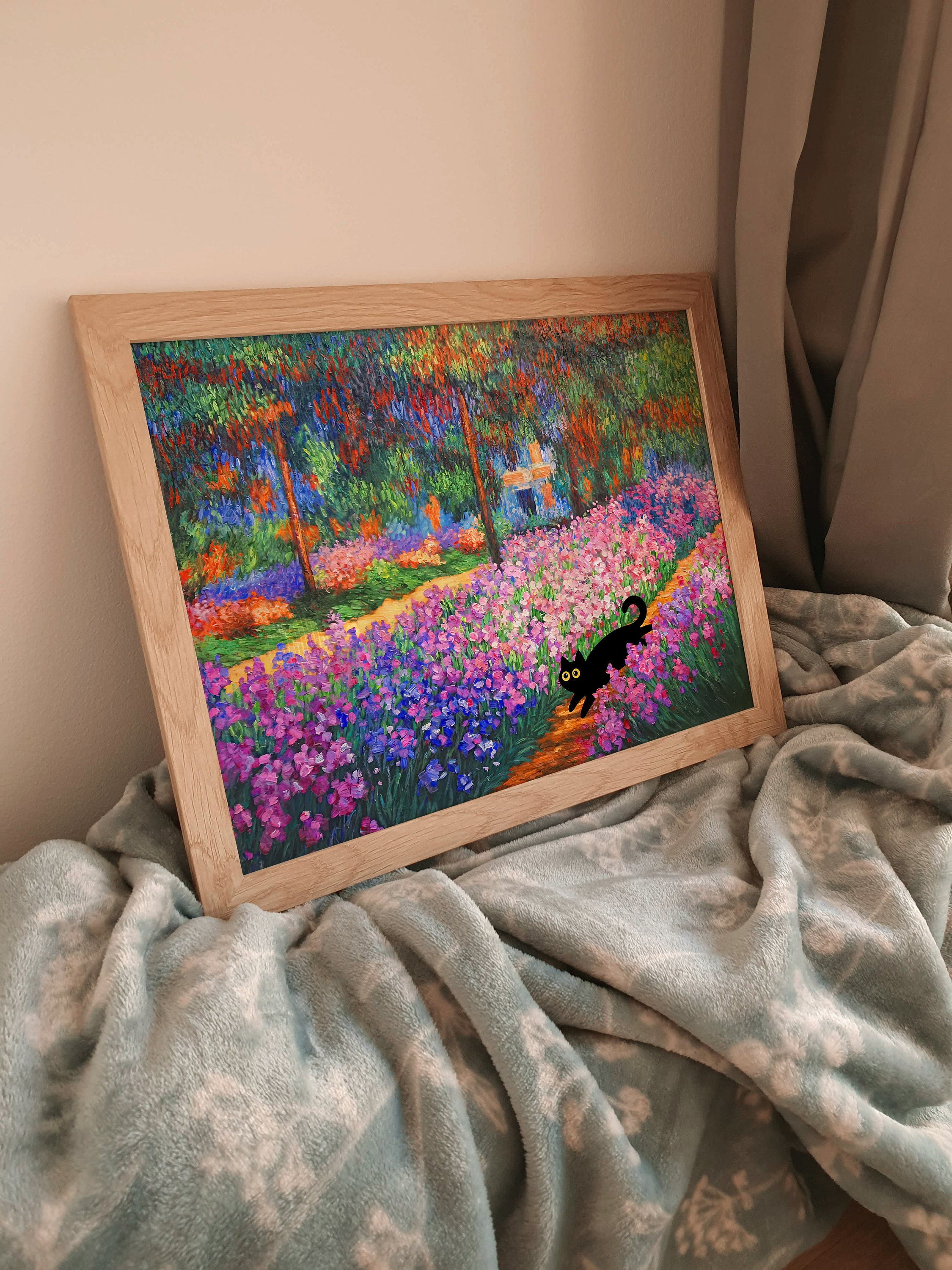 Black Cat Flowers Claude Monet Garden Print Famous Painting Framed ...