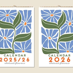 12 Months Wall Calendar 2025 Mid-year 2026 Abstract Floral Paintings Christmas Gift Idea Flowers Present Home Decor