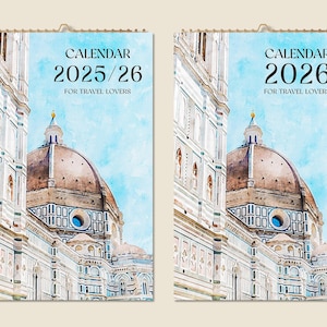 12 Months Wall Travel Calendar 2025 Mid-year 2026 World Cities Paintings Christmas Gift Idea Modern Present Home Decor