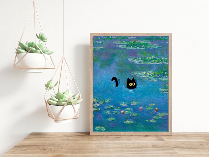 Claude Monet Waterlily Black Cat Art Water Lilies Print Famous Painting ...