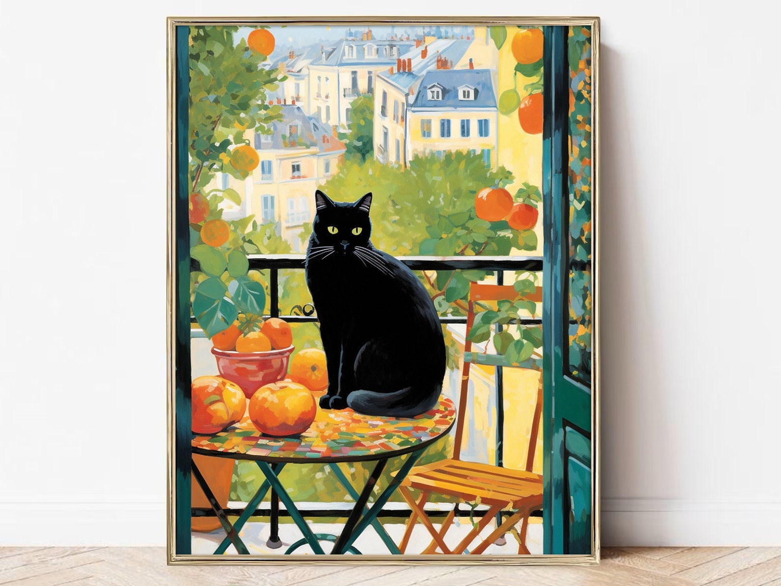 Black Cat Art Gustav Klimt Flower Garden Print Famous Painting Frame ...