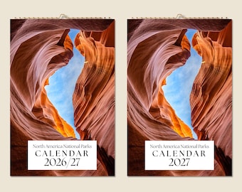 Calendario de pared de 12 meses 2026 - Mediados de año 2027 Parques Nacionales Foto Idea de regalo Día de la Madre Naturaleza Paisaje Regalo Decoración del hogar Regalo de viaje