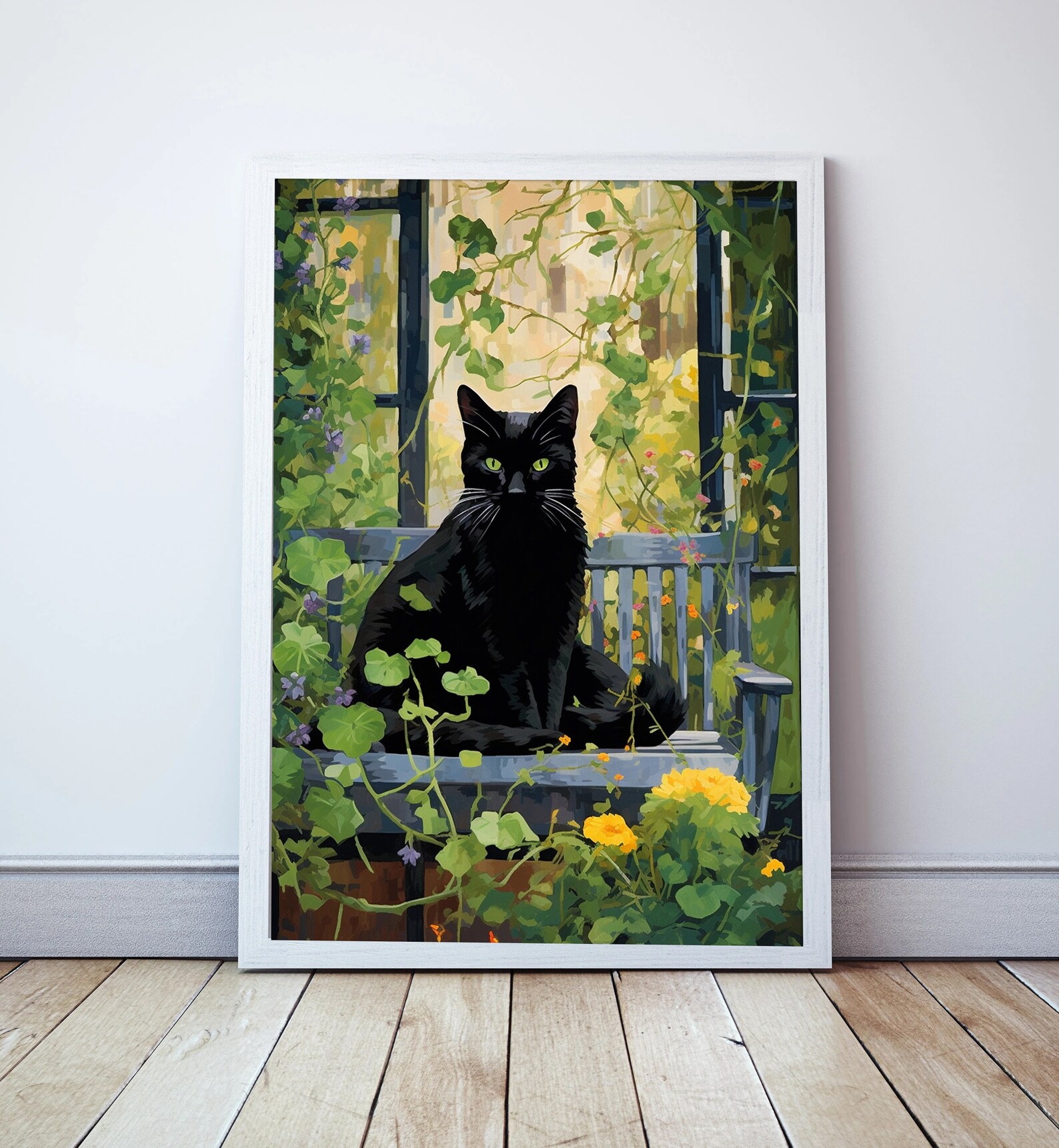 Gustav Klimt Black Cat Garden Bench Print Famous Painting Framed Cat ...