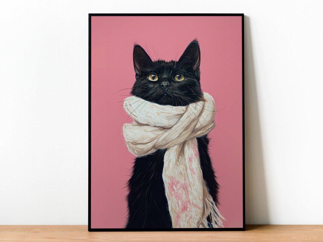 Black Cat Pink Painting Print Framed Cat Mom Gift Minimalistic Poster ...