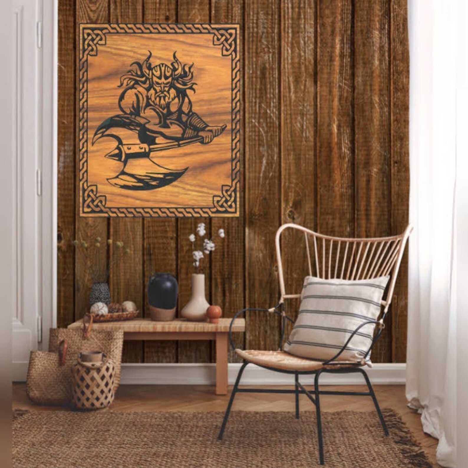 Viking warrior wall art wooden wall decor for bar and man Etsy