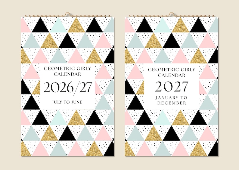 12 Months Wall Calendar 2026 Mid-year 2027 Abstract Geometric Girl Room ...