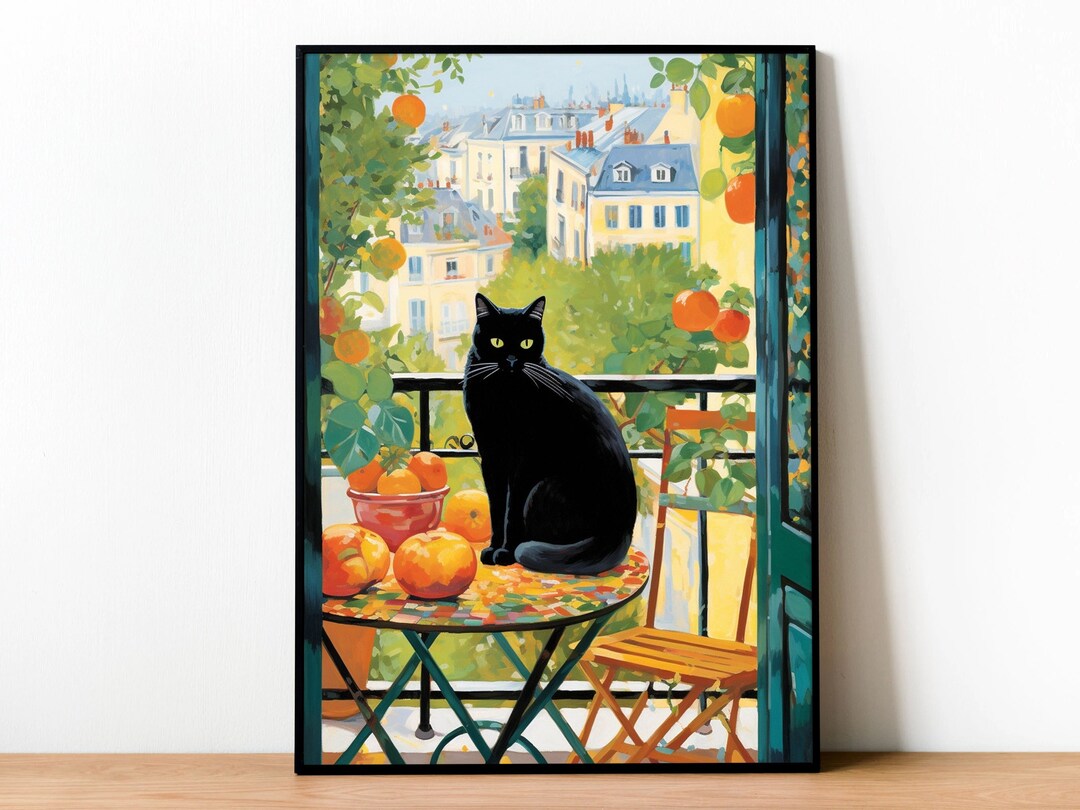 Black Cat Art Gustav Klimt Flower Garden Print Famous Painting Frame ...