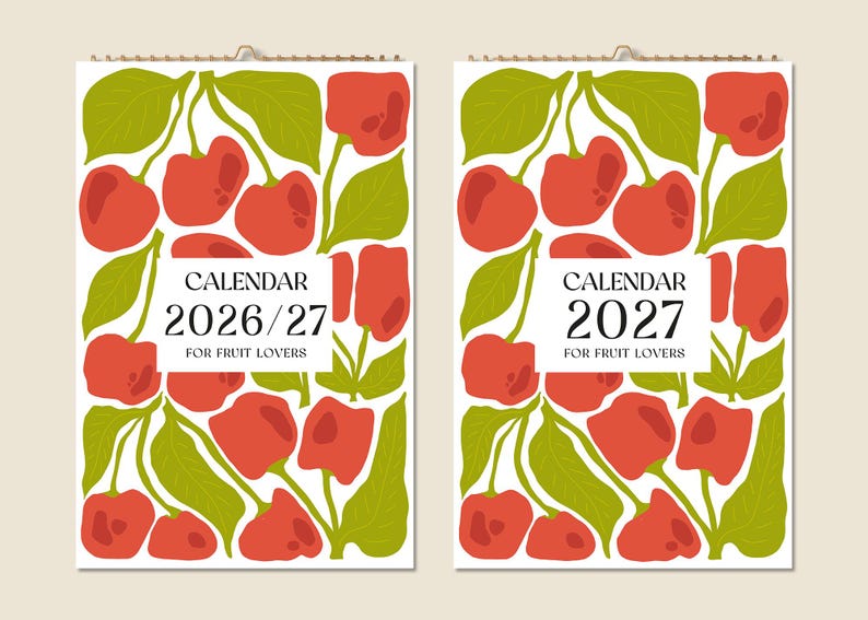 12 Months Wall Calendar 2026 Mid-year 2027 Abstract Fruits Paintings ...