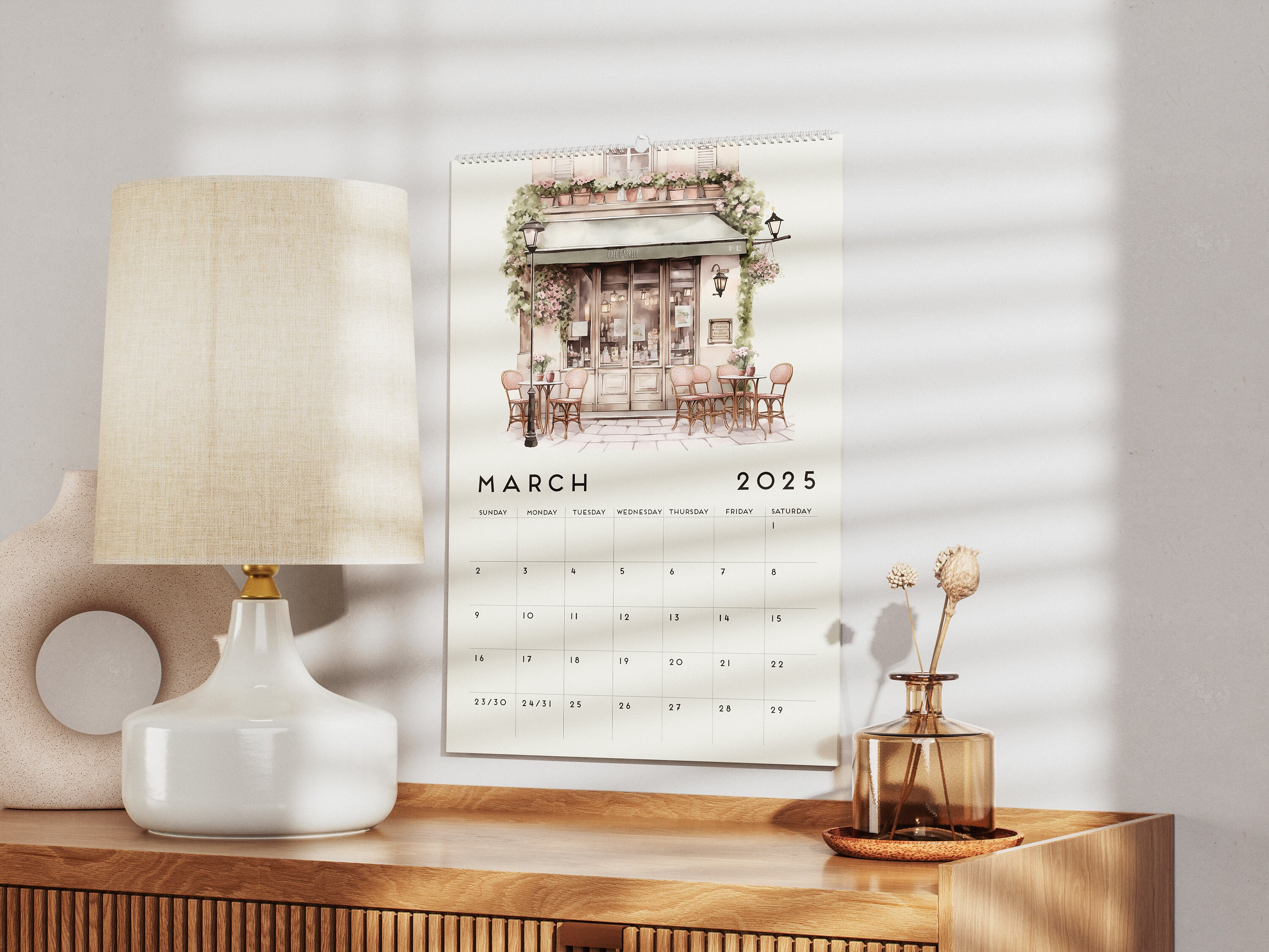 12 Months Wall Travel Calendar 2026 Mid-year 2027 French Cafes and Cake ...
