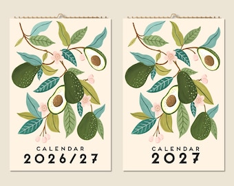12 Months Wall Calendar 2026 Mid-year 2027 Abstract Fruits Paintings Mothers Day Gift Idea Modern Present Home Decor