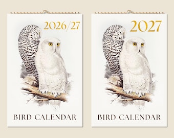 12 Months Wall Calendar  2026 Mid-year 2027 Birds Paintings Idea Nature Inspired Wildlife Present Home & Office Decor