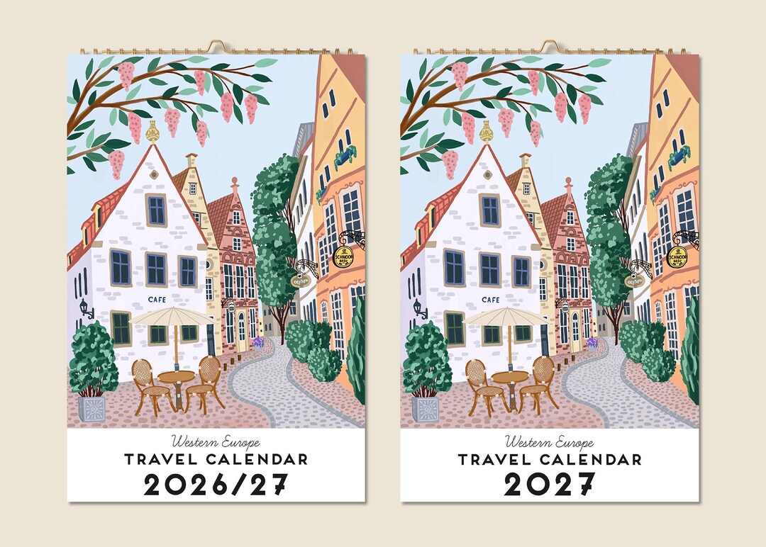 12 Months Wall Travel Calendar 2026 Mid-year 2027 Western Europe ...
