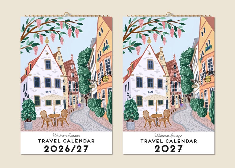 12 Months Wall Travel Calendar 2026 Mid-year 2027 Western Europe ...
