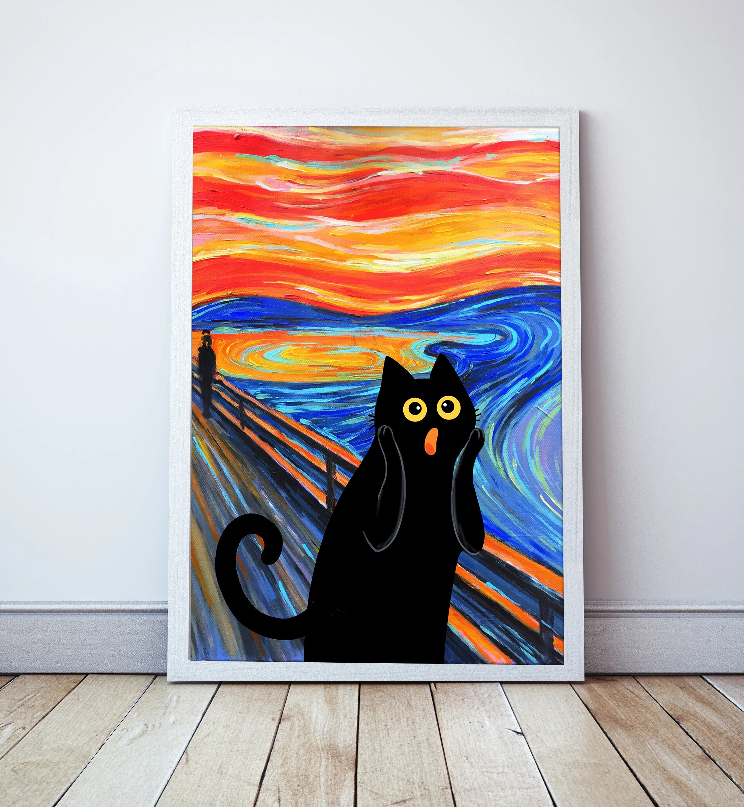 Funny Black Cat Print the Scream Famous Vintage Painting Edward