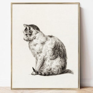 Katze Bleistift Zeichnung Druck Vintage Kätzchen Skizze Gemälde Gerahmt Katze Mama Geschenk Poster Leinwand Haustier Besitzer Geschenk Eklektische Moderne Wand Kunst Wohnkultur