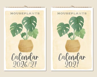 12 Months Wall Calendar 2026 Mid-year 2027 Kitchen Houseplants Watercolor Paintings Mothers Day Gift Idea Modern Present Home Decor