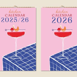 12-miesięczny kalendarz ścienny 2025 Połowa roku 2026 Abstrakcyjne obrazy koktajlowe Kalendarz kuchenny Pomysł na sztukę retro baru Nowoczesny prezent