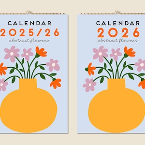 12 Months Wall Calendar 2025 Mid-year 2026 Abstract Floral Paintings Christmas Gift Idea Flowers Present Home Decor