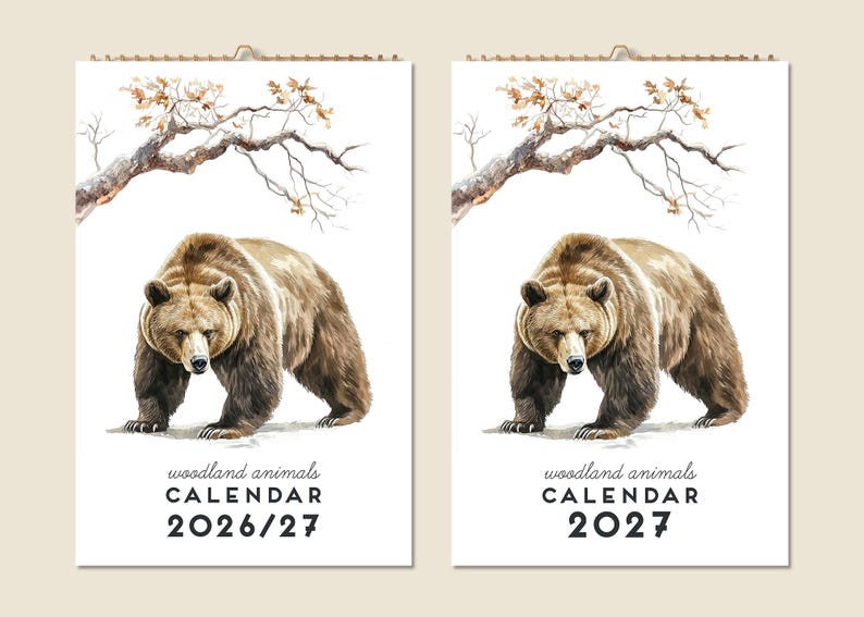 12 Months Wall Calendar 2026 Mid-year 2027 Woodland Animals Pictures ...
