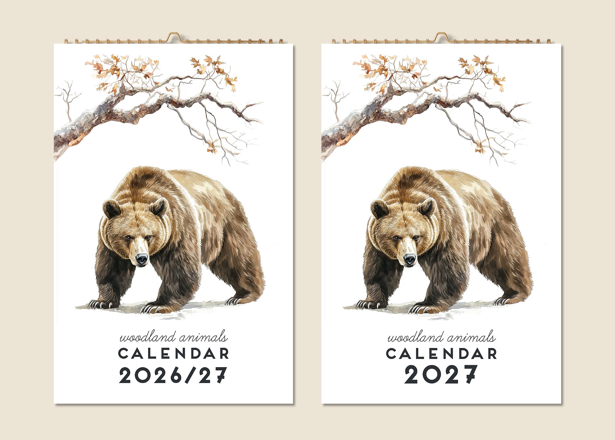12 Months Wall Calendar 2026 Mid-year 2027 Woodland Animals Pictures ...