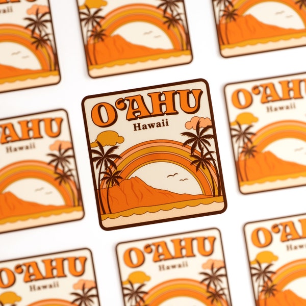 O'ahu, Hawaii Island Sticker | Aloha | Sunset | Waikiki | North Shore | Honolulu | Diamond Head