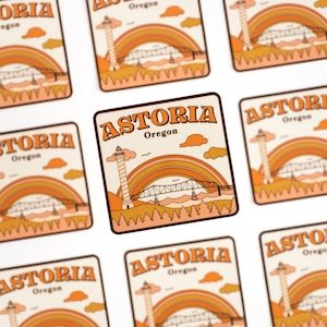 Astoria, Oregon Sticker | Oregon Sticker | Pacific Ocean | PNW | Oregon Coast | Travel Memento | Retro Illustration