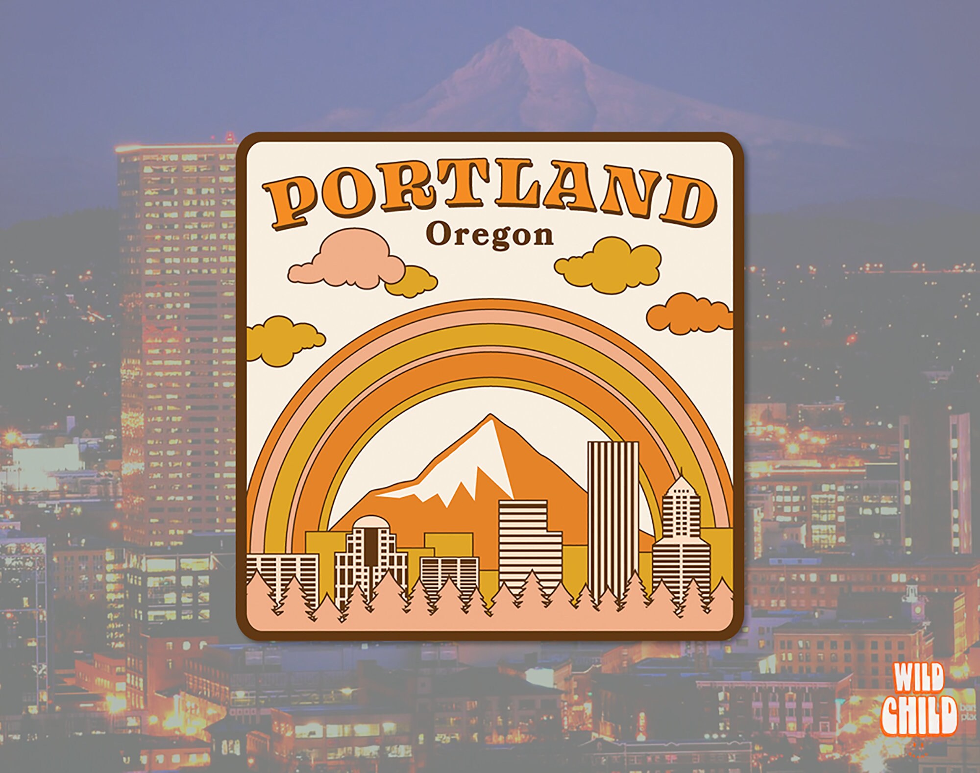 Portland Oregon Sticker Portland Skyline and Mt. Hood Etsy