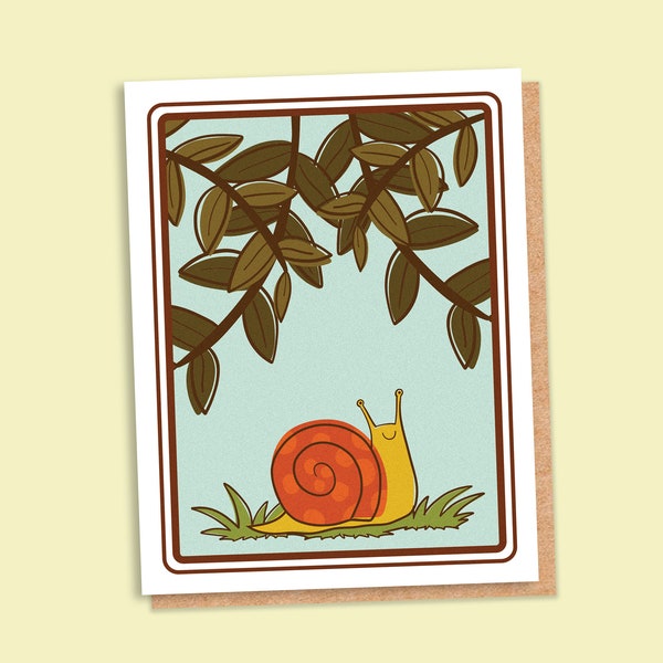 Cruisin' Snail - Blank Greeting Card | Illustrated happy little snail on the forest floor | 100% recycled