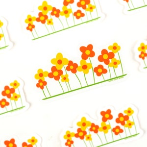 champ de fleurs autocollant | Fleurs illustrées | Rétro | marguerite