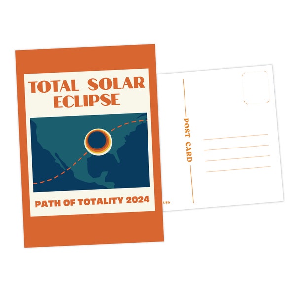 Path of Totality Eclipse Postcard/Art Print | Total Eclipse 2024 | Travel Memento | Retro Illustration | Solar Eclipse