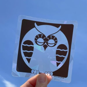 Sleepy Owl Suncatcher Decal: Rainbow Window Sticker