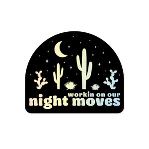 Night Moves Vaporwave Sticker: Desert Cactus Holographic Vinyl