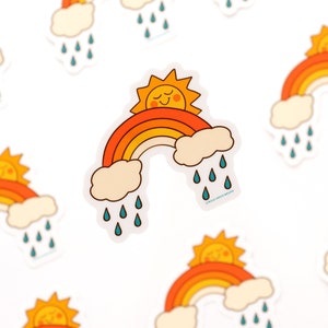 Sunny Rainbow Sticker | Retro Illustrated | Sunshine | Rain | Brighter Days