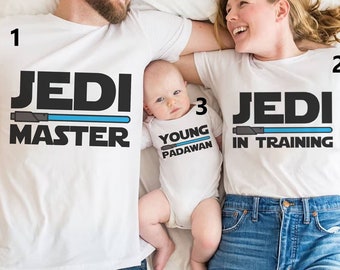 Jedi Master Young Padawan Shirts, Matching Dad And Son T-Shirts, Jedi And Padawan Starwars Shirt, Fathers Day Gift, Pregnancy Annoucement