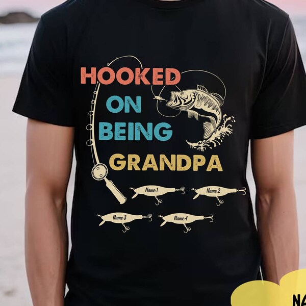 Personalized Grandpa Fishing T-Shirt | Hooked On Being Grandpa Shirt | Gift For Grandpa | Dad Fishing Shirt | Fathers Day Gifts For Grandpa